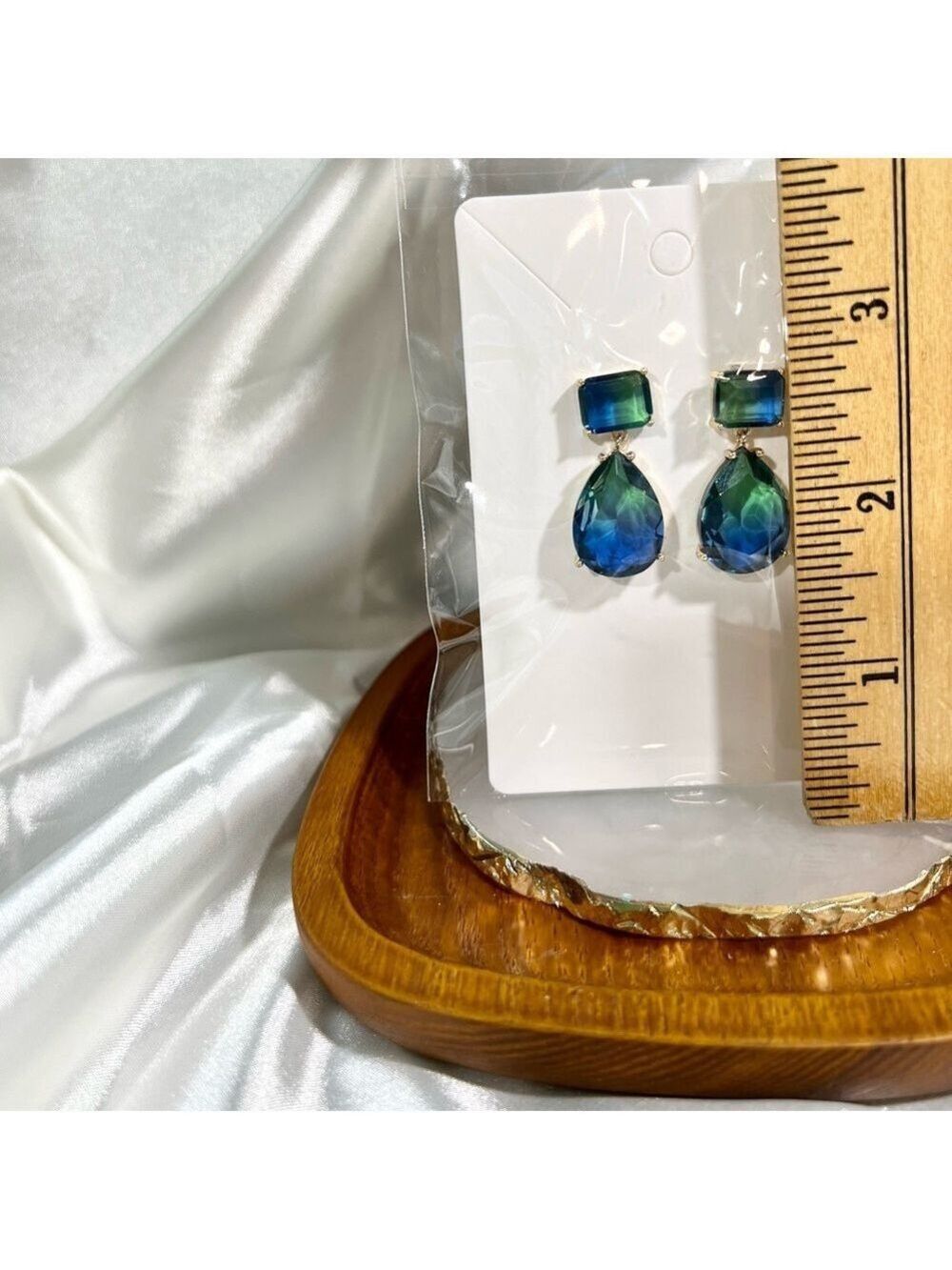 Blue Green Dangle Fashion Jewelry Earrings - Picture 2 of 3